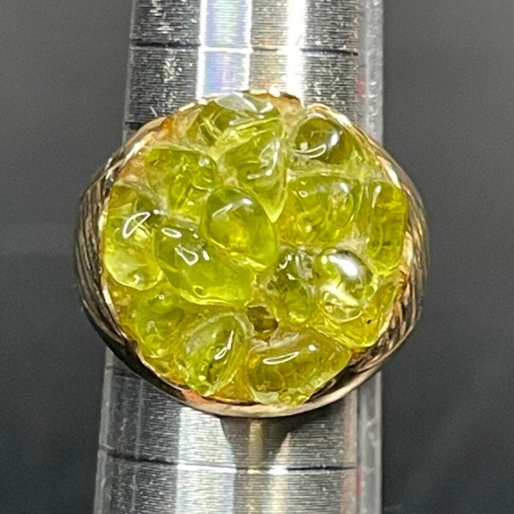 Vtg Peridot Ring Stone Chip Cluster Textured August Birthstone Sz 6
